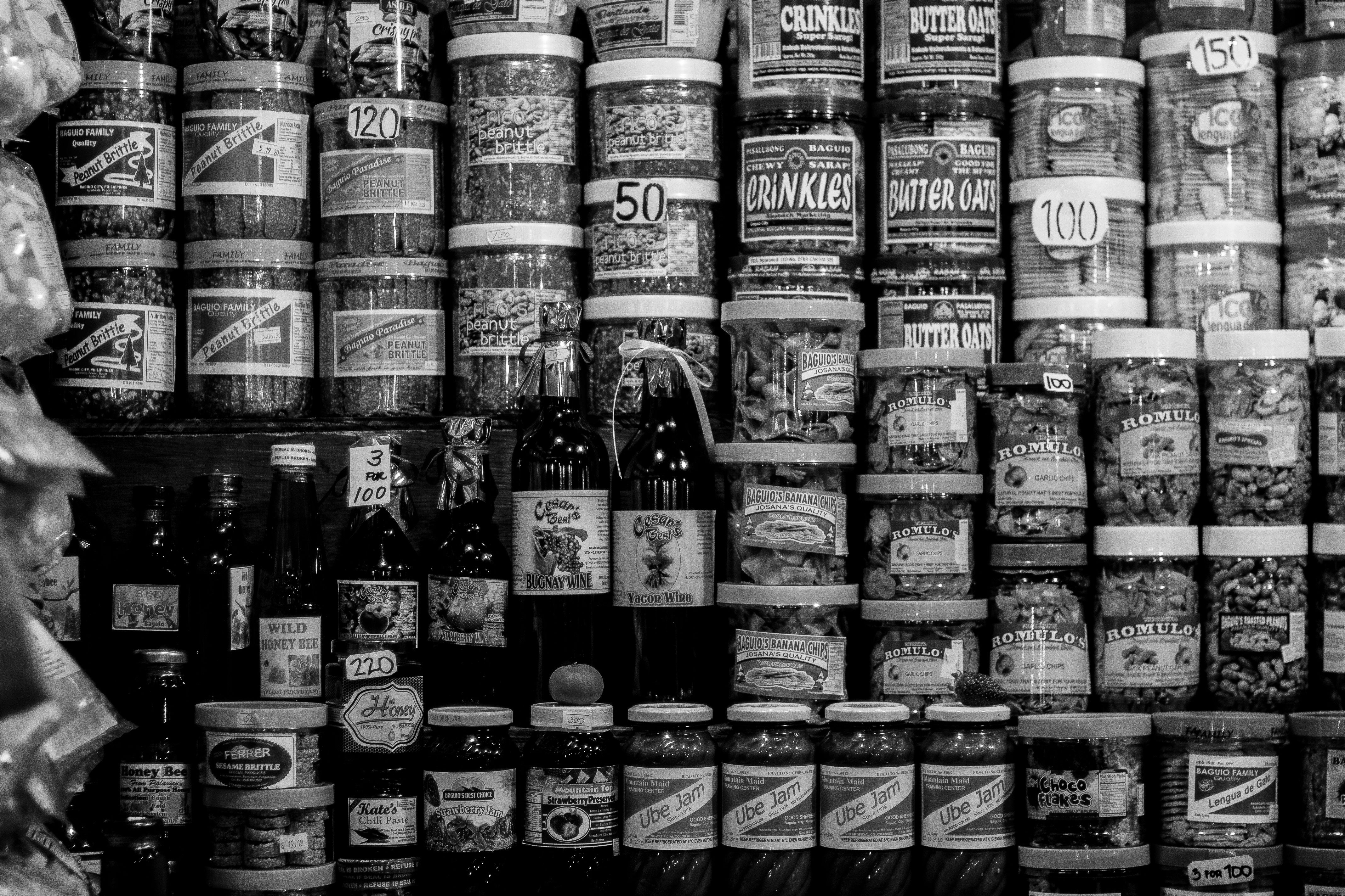 Warehouse shelves stocked with food supplies